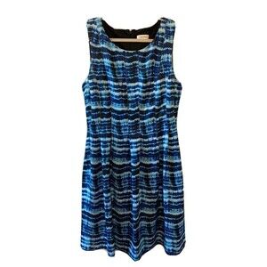 Calvin Klein Womens Size 4 Blue Multicolor Printed Sleeveless Sheath Dress